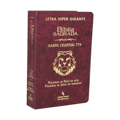 Bíblia Sagrada Harpa Celestial 774 | ERC | Letra Hipergigante | Capa Luxo Leão Vinho