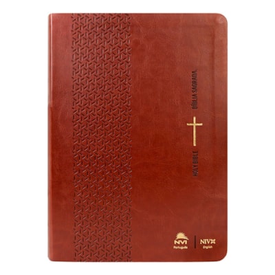 Bíblia Sagrada Holy Bible | Português e Inglês | NVI |  Letra Normal | Capa Luxo Marrom