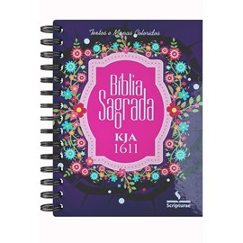 Bíblia Sagrada KJA 1611 | Letra Normal | Capa Dura Espiral Floral Roxa