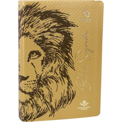 Segunda imagem do produto Bíblia Sagrada Leão Marrom | NAA | Letra Grande | Capa Dourada Luxo