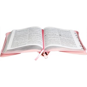 Bíblia Sagrada | Legra Gigante | ARA | Capa Couro Rosa Claro / Zíper | c/ Índice