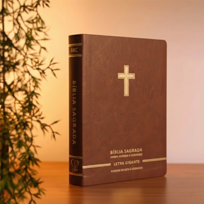 Segunda imagem do produto Bíblia Sagrada | Letra Gigante | ARC | Harpa Avivada e Corinhos | Capa Premium Luxo Cruz Marrom