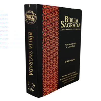 Bíblia Sagrada | Letra Gigante | ARC | Harpa Avivada e Corinhos | Capa PU Luxo Estrela Preta e Laranja