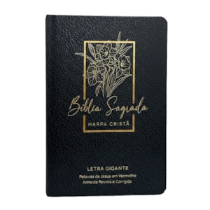 Bíblia Sagrada| Letra Gigante | Harpa Cristã | ARC | Floral Preta | Capa Semiflexível
