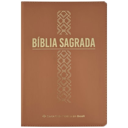 Bíblia Sagrada | Letra Grande | ARC | Capa Luxo Cruz Caramelo c/ Ziper