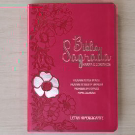Segunda imagem do produto Bíblia Sagrada | Letra Hipergigante | ARC | Harpa Avivada e Corinhos | Capa PU Luxo Floral Dália Pink