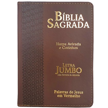 Bíblia Sagrada Letra Jumbo | ARC | Harpa Avivada e Corinhos | Capa PU Luxo Estrela Marrom