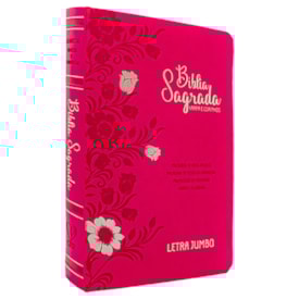 Bíblia Sagrada Letra Jumbo | ARC | Harpa Avivada e Corinhos | Capa PU Luxo Floral Pink