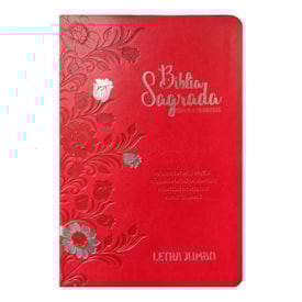 Bíblia Sagrada Letra Jumbo | ARC | Harpa Avivada e Corinhos | Capa PU Luxo Floral Vermelha