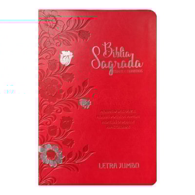 Bíblia Sagrada Letra Jumbo | ARC | Harpa Avivada e Corinhos | Capa PU Luxo Floral Vermelha