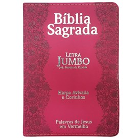 Bíblia Sagrada Letra Jumbo | ARC | Harpa Avivada e Corinhos | Capa PU Luxo Flores Pink