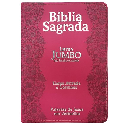Bíblia Sagrada Letra Jumbo | ARC | Harpa Avivada e Corinhos | Capa PU Luxo Flores Pink