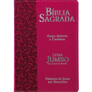 Bíblia Sagrada Letra Jumbo | ARC | Harpa Avivada e Corinhos | Capa PU Luxo Ramos Pink