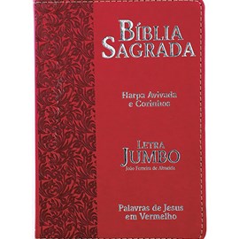 Bíblia Sagrada Letra Jumbo | ARC | Harpa Avivada e Corinhos | Capa PU Luxo Ramos Vermelha