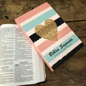 Bíblia Sagrada Listrada Coração | ARC | Letra Normal | Semi-luxo