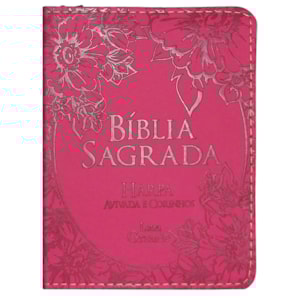 Bíblia Sagrada Média com Zíper | Letra Normal ARC | Harpa Avivada e Corinhos | PU Pink