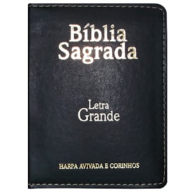 Bíblia Sagrada Média com Zíper | Letra Normal ARC | Harpa Avivada e Corinhos | PU Preto