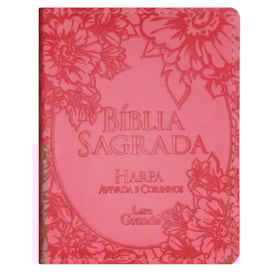 Bíblia Sagrada Média com Zíper | Letra Normal ARC | Harpa Avivada e Corinhos | PU Rosa