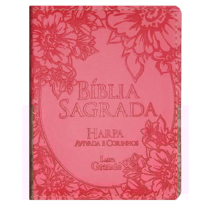 Bíblia Sagrada Média com Zíper | Letra Normal ARC | Harpa Avivada e Corinhos | PU Rosa