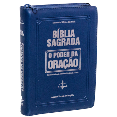 Bíblia Sagrada | O Poder da Oração | ARC | Letra Grandel | Capa Semi Luxo Azul C/Ziper S/Borda