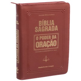 Bíblia Sagrada | O Poder da Oração | ARC | Letra Grandel | Capa Semi Luxo Caramelo C/Ziper S/Borda