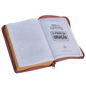 Bíblia Sagrada | O Poder da Oração | ARC | Letra Normal | Capa Semi Luxo Caramelo C/Ziper