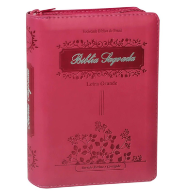 Segunda imagem do produto Bíblia Sagrada Raminhos | ARC | Letra Grande | Capa Pink C/ Zíper e Índice