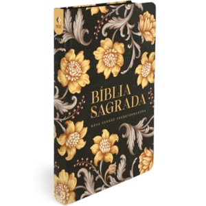 Bíblia Sagrada Slim Flores Douradas | NVT | Letra Maior | Capa Flexível