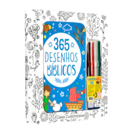 Conjunto 365 Desenhos Bíblicos | Caixa Customizável | Com Canetinha Hidrográfica | 3 Anos