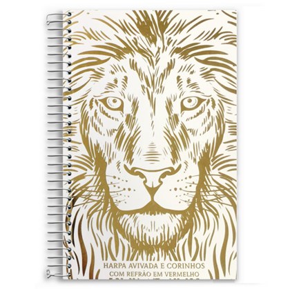 Harpa Avivada e Corinhos Leão Branco e Dourado Luxo | Capa Dura Espiral