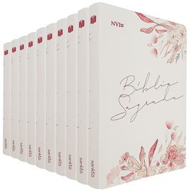 Kit de 10 Bíblias Floral Creme | NVI | Letra Normal | Capa Flexível