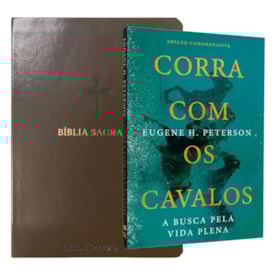 Kit Dia dos Pais - Bíblia Sagrada | ARC | Letra Hipergigante | Capa PU Luxo Cruz Marrom + Corra Com Os Cavalos