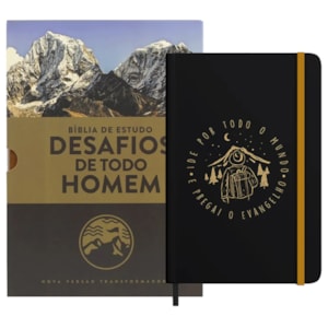 Kit Dia dos Pais - Bíblia Sagrada de Estudo Desafios de Todo Homem | Marrom + Caderno Moleskine | Ide Por Todo o Mundo
