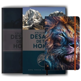 Kit Dia dos Pais - Bíblia Sagrada de Estudo Desafios de Todo Homem | NVT | Azul + Caderno Moleskine | Capa Leão Colorido