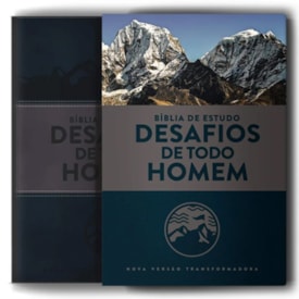 Segunda imagem do produto Kit Dia dos Pais - Bíblia Sagrada de Estudo Desafios de Todo Homem | NVT | Azul + Caderno Moleskine | Capa Leão Colorido