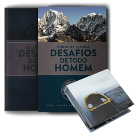 Kit Dia dos Pais - Bíblia Sagrada de Estudo Desafios de Todo Homem | NVT | Azul + Preciosas Promessas de Deus | Barcos