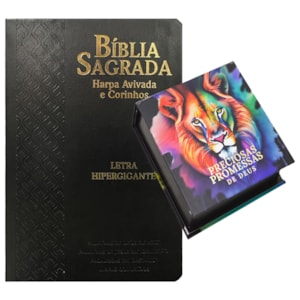 Kit Dia dos Pais - Bíblia Sagrada | Letra Hipergigante | Capa Luxo Arabesco Preta + Preciosas Promessas de Deus | Leão