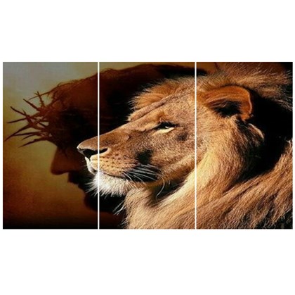 Quadro Canvas Personalizado A4 | Leão e Cristo Colorido