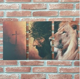 Quadros Mosaico Cruz, Cristo e Leão de Judá | A5 | UV