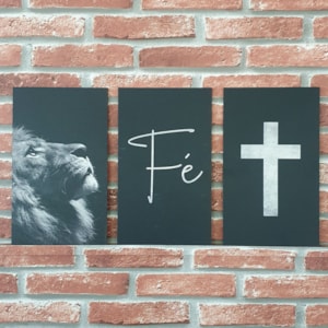 Quadros Mosaico Leão, Fé e Cruz | A5 | UV